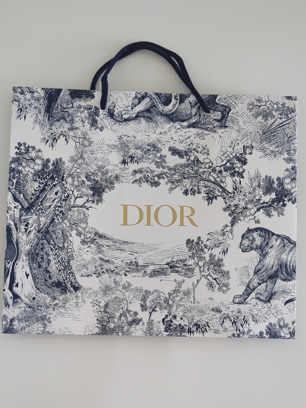 Dior White & Navy Toile Printed Shopping Tote with Gold Logo - Picture 5 of 6